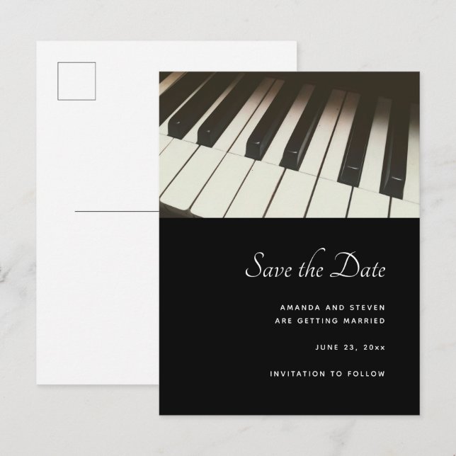 Stilvolles B&W Piano Keys Foto - Save the Date Einladungspostkarte (Vorne/Hinten)