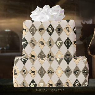 Stilvolles Beige Creme Equestrian Diamantmuster Geschenkpapier
