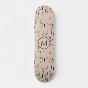 Stilvolles Beige Floral Watercolor MONOGRAM Skateboard
