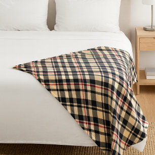 Stilvolles Beige Schwarz Weiß Kariertes Muster Fleecedecke