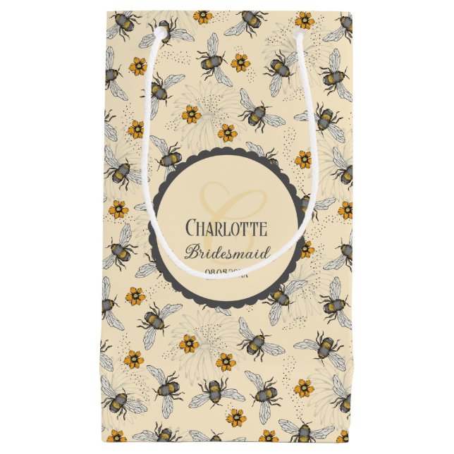 Stilvolles Bienen- und Blume-Brautparty Kleine Geschenktüte (Vorderseite)