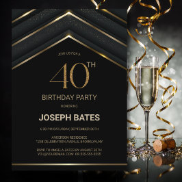 Stilvolles Black Gold 40. Geburtstag Party Einladung
