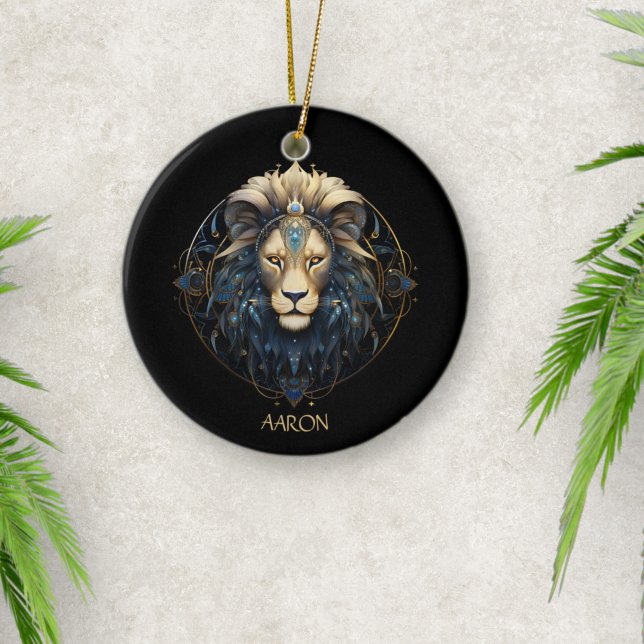 Stilvolles Black Gold Modern Lion Star Sign Leo Keramik Ornament (Von Creator hochgeladen)