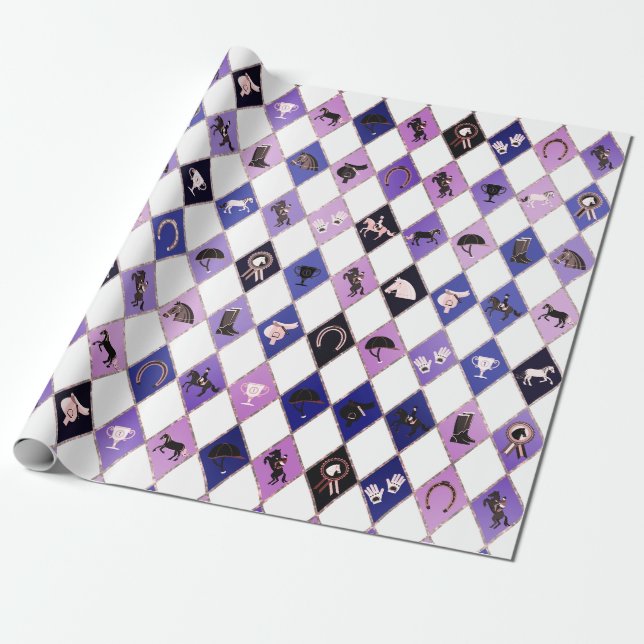 Stilvolles Blau Lila Reitsport Diamantmuster Geschenkpapier (Ungerollt)
