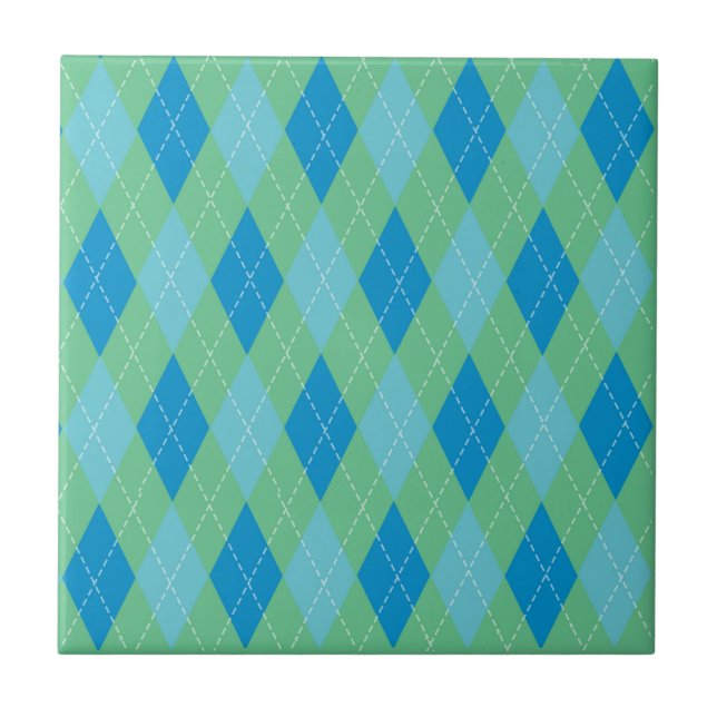 Stilvolles Blau Türkis Grün Argyle-Muster Fliese (Vorderseite)