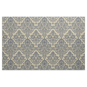 Stilvolles Blau und Creme Damask Muster Stoff