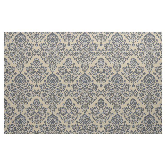 Stilvolles Blau und Creme Damask Muster Stoff (Fat Quarter (45,7 x 55,9 cm))