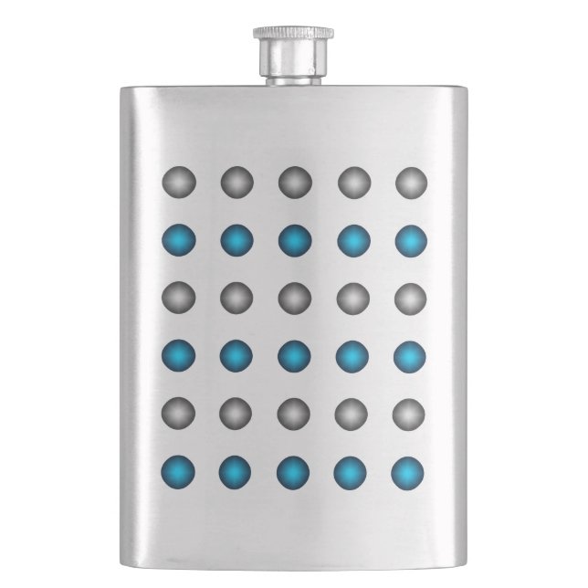 Stilvolles Blau- und Silberpolka-Punktmuster Flachmann (Vorderseite)