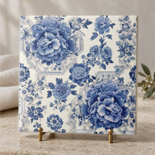 Stilvolles Blau-Weiß-Chinoiserie-Toile-Monogramm Fliese