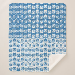 Stilvolles Blau-Weiß-Griechisches Blumenmuster Sherpadecke