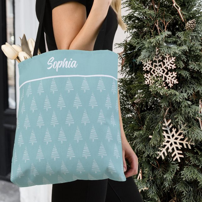 Stilvolles Blau-Weiß-Weihnachtsbaummuster (Stylish Blue And White Christmas Tree Pattern Tote Bag)