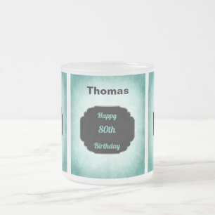 Stilvolles blaues Add Name 80. Geburtstag Design Mattglastasse