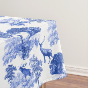 Stilvolles Blaues Französisch Toile Deer Forest Pa Tischdecke