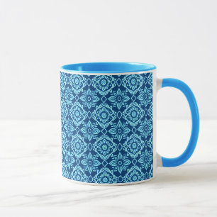 Stilvolles blaues geometrisches Blumenmuster Tasse