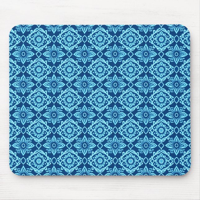 Stilvolles blaues geometrisches Muster Mousepad (Vorne)