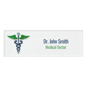 Stilvolles blaues Medical Caduceus Green Wings Cro Namenschild