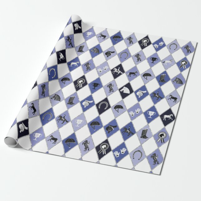 Stilvolles blaues Reittier Diamond Muster Geschenkpapier (Ungerollt)