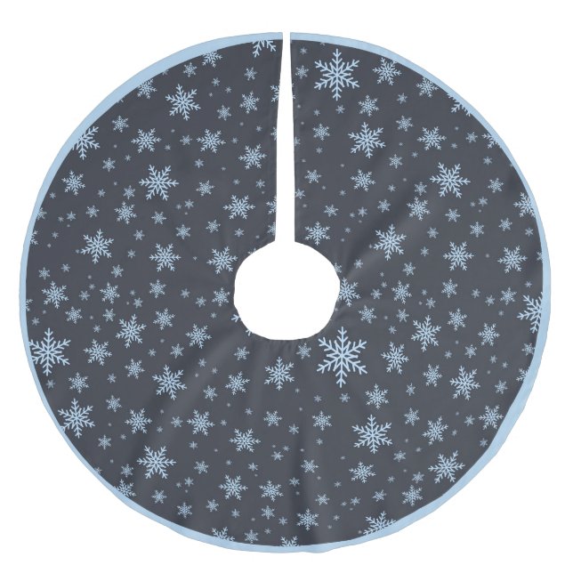 Stilvolles Blaues Schneeflockenmuster Polyester Weihnachtsbaumdecke (Vorderseite)