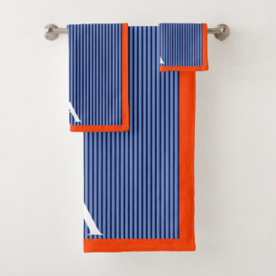 Stilvolles Blue Striped Monogram Badhandtuch Set