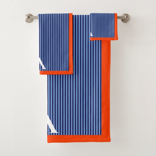 Stilvolles Blue Striped Monogram Badhandtuch Set (Insitu)