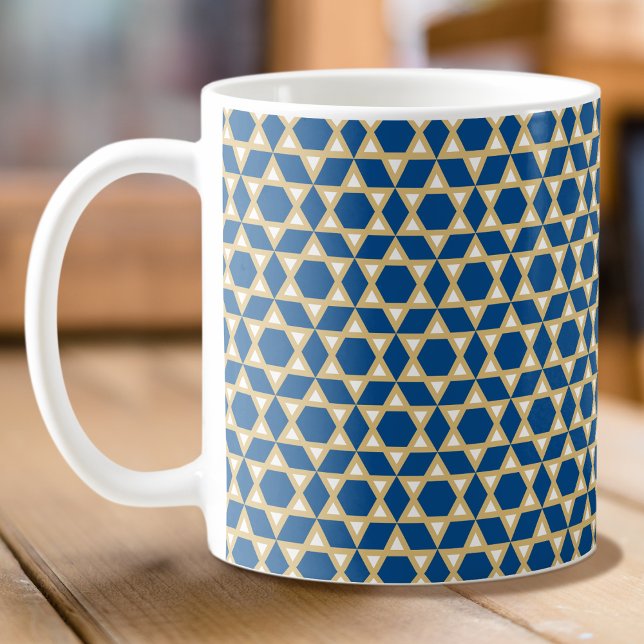 Stilvolles Blue White & Gold Star Muster Kaffeetasse (Von Creator hochgeladen)
