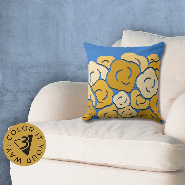 Stilvolles Blume Gelb & Blau Kissen (Stylish Stylized Flower Field Yellow & Blue Throw Pillow, Color Customize)