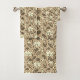 Stilvolles Blumenmuster auf Glück bringendem Beige Badhandtuch Set