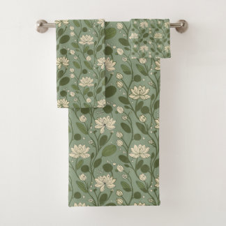 Stilvolles Blumenmuster auf Lorbeergrün Badhandtuch Set