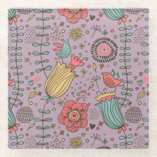 Stilvolles Blumenmuster mit Blumen Glasuntersetzer