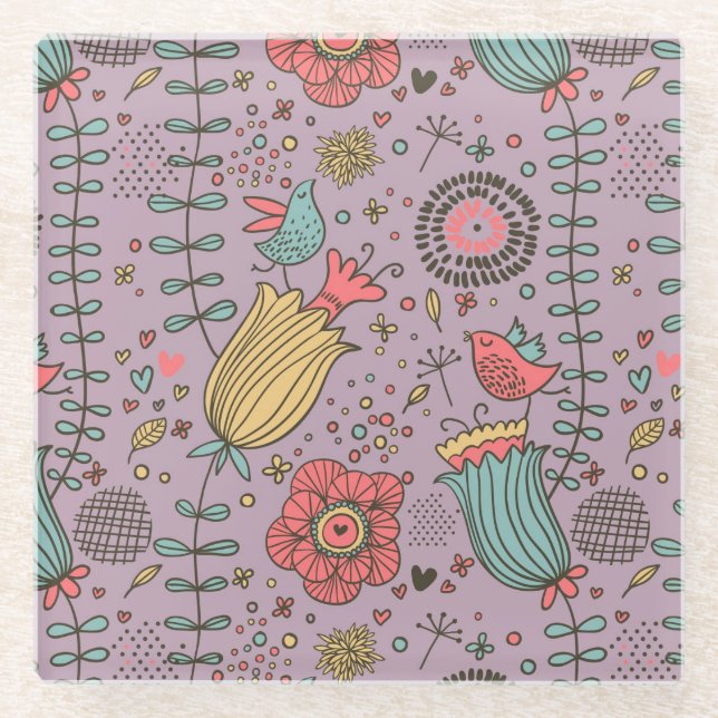 Stilvolles Blumenmuster mit Blumen Glasuntersetzer (Vorderseite)