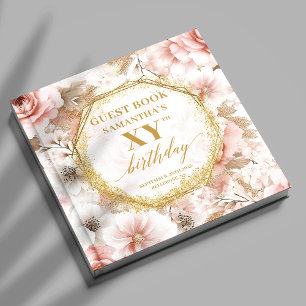 Stilvolles Blush Gold Watercolor Geburtstagskorb Gästebuch