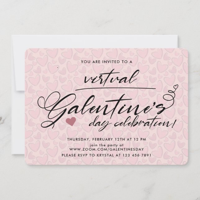 Stilvolles Blush Pink Virtual Galentine's Day Part Einladung (Vorderseite)
