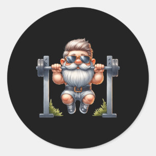 Stilvolles Body Gebäude Gnome macht Aufnahmen auf Runder Aufkleber