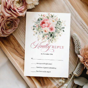 Stilvolles Boho-Blush-Blumen-Gold-Hochzeits-RSVP-D RSVP Karte