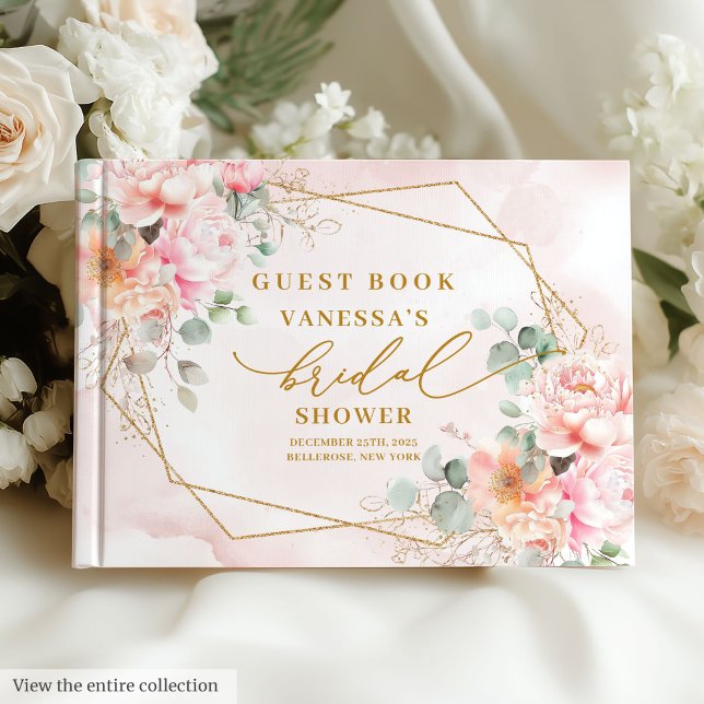 Stilvolles Boho Blush Pink Gold Glitzer Brautparty Gästebuch (Stylish Blush Pink Gold Glitter Bridal Shower Guest Book)