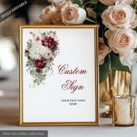 Stilvolles Boho Burgundy White Floral Wedding Sign