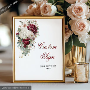 Stilvolles Boho Burgundy White Floral Wedding Sign Poster