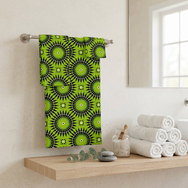 Stilvolles Boho Lime Green Geometric Muster Badhandtuch Set (Von Creator hochgeladen)