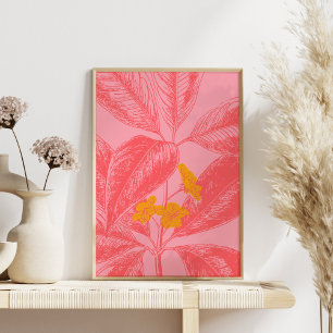 Stilvolles botanisches Leaf Naturkunst in Rosa und Poster