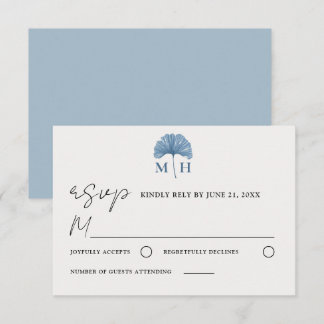 Stilvolles botanisches Monogramm Staubblau Hochzei RSVP Karte