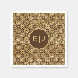 Stilvolles braunes und goldenes Dahlias-Muster Serviette