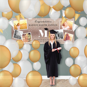 Stilvolles Bronze Glitter Monogramm 6 Foto Graduie Banner