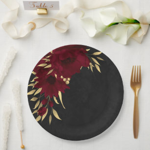 Stilvolles Burgund und Gold schwarz Pappteller