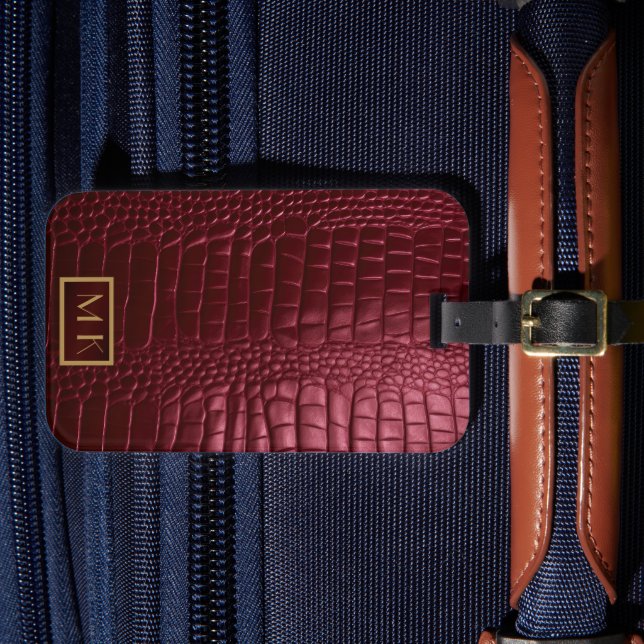 Stilvolles Burgundy Crocodile Muster Mit Monogramm Gepäckanhänger (Vorderseite Insitu 4)