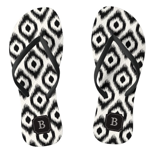 Stilvolles Chic Black Ivory Diamond Ikat Monogram Flip Flops (Fußbett)