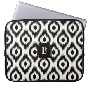 Stilvolles Chic Black Ivory Diamond Ikat Monogram Laptopschutzhülle