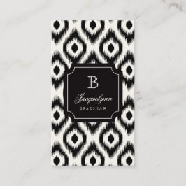 Stilvolles Chic Black Ivory Diamond Ikat Monogram Visitenkarte