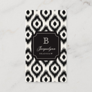 Stilvolles Chic Black Ivory Diamond Ikat Monogram Visitenkarte