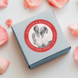 Stilvolles Chic Foto Red White Liebe Name Wedding Runder Aufkleber