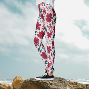 Stilvolles Chic Red White Poinsettia Blumenmuster Leggings